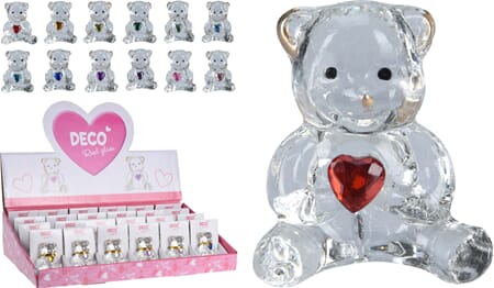 GLASS BAMSE HJERTE 4CM 1/24/48