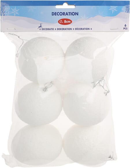 JUL SNØBALL 8CM 6PK 1/12/24