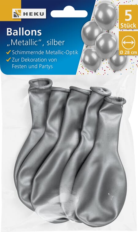 BALLONG METALIC SØLV 5PK 28CM  1/25